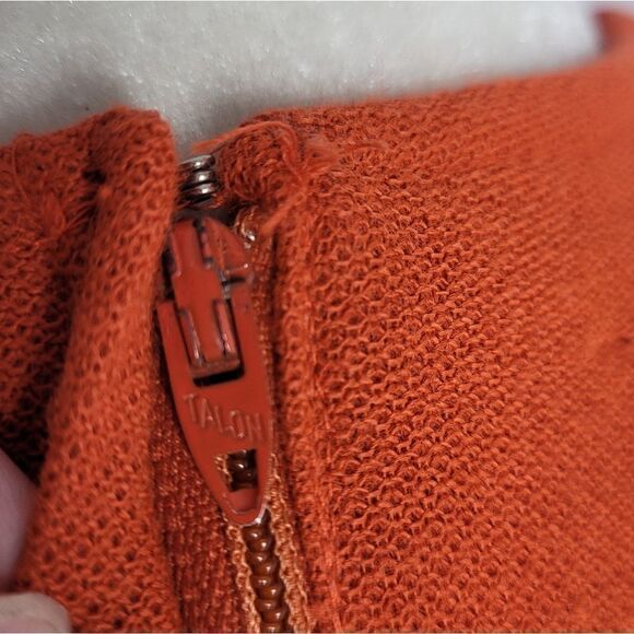 VINTAGE 60s dress orange long sleeve mod‎ sheath with pockets S - Picture 4 of 11